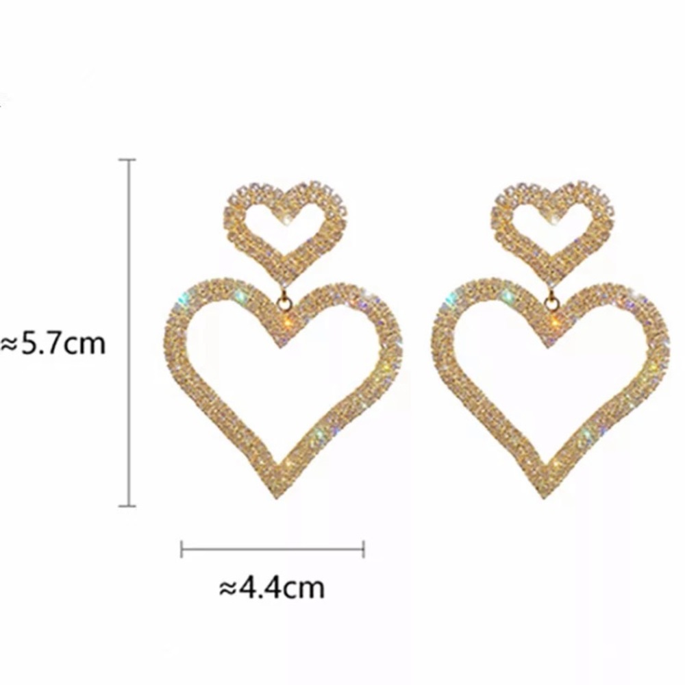 🌟 Gold Plated Rhinestone Heart Earrings - Picture 4 of 4
